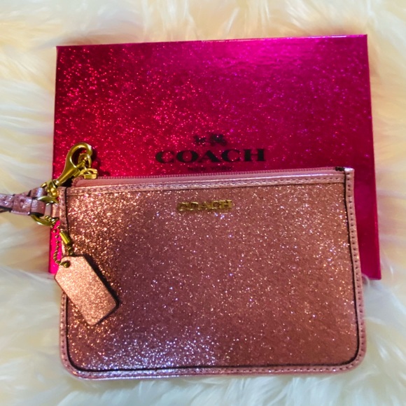 COACH-PINK SPARKLY SMALL PURSE/WRISTLET WITH TWO SLOTS INSIDE FOR CARDS.LIKE NEW - Picture 3 of 4